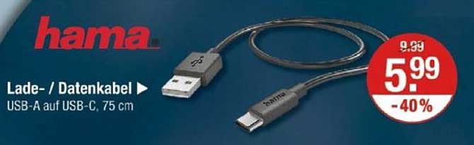 hama Lade- / Datenkabel USB-A auf USB-C, 75 cm