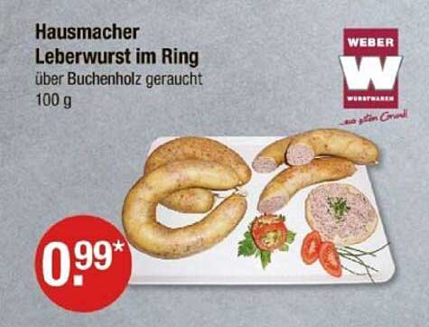 Hausmacher Leberwurst im Ring über Buchenholz geraucht 100 g