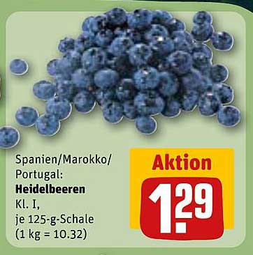 Heidelbeeren Kl. I, je 125-g-Schale