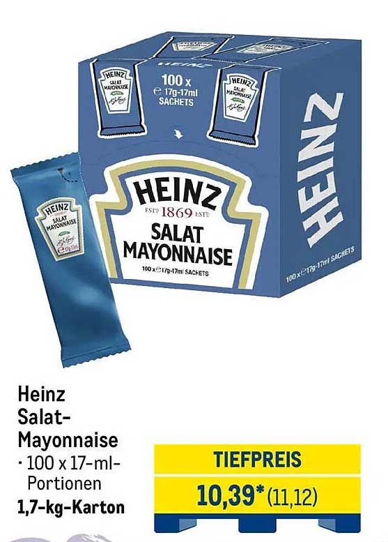 Heinz Salat-Mayonnaise, 100 x 17-ml-Portionen, 1,7-kg-Karton