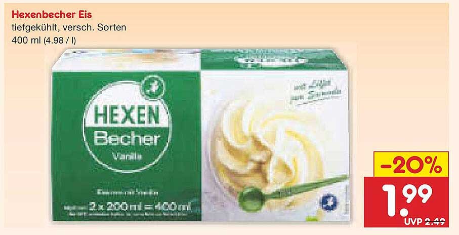 Hexenbecher Eis, tiefgekühlt, verschiedene Sorten, 400 ml