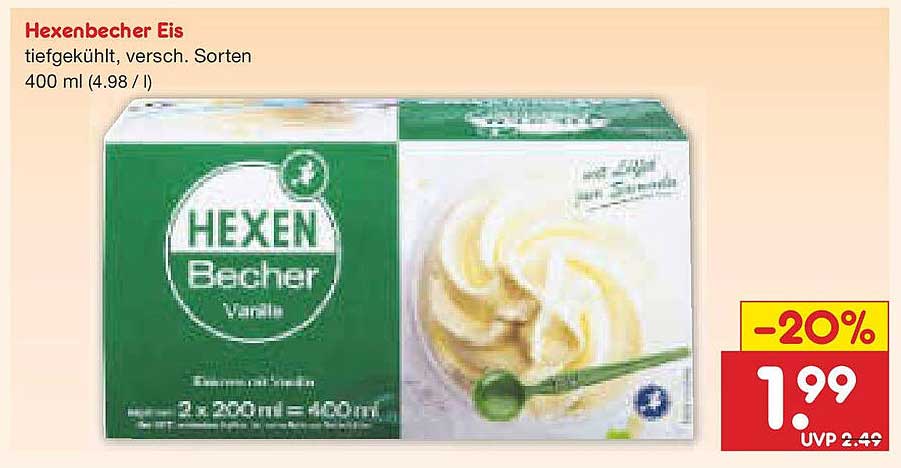 Hexenbecher Eis tiefgekühlt, verschiedene Sorten 400 ml