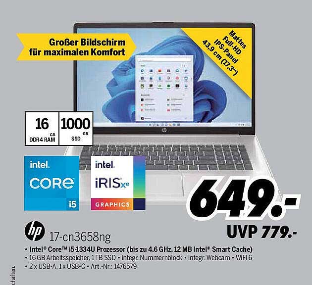 HP 17-cn3658ng Laptop mit Intel Core i5 und 1TB SSD