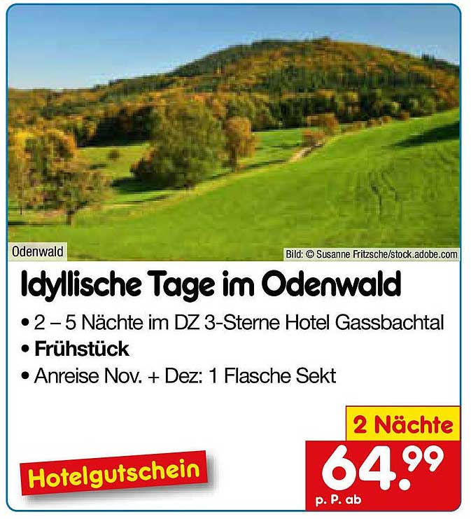 Idyllische Tage im Odenwald - 2 Nächte im DZ 3-Sterne Hotel Gassbachtal