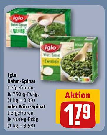 Iglo Rahm-Spinat oder Würz-Spinat tiefgefroren