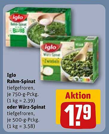 Iglo Rahm-Spinat oder Würz-Spinat, tiefgefroren