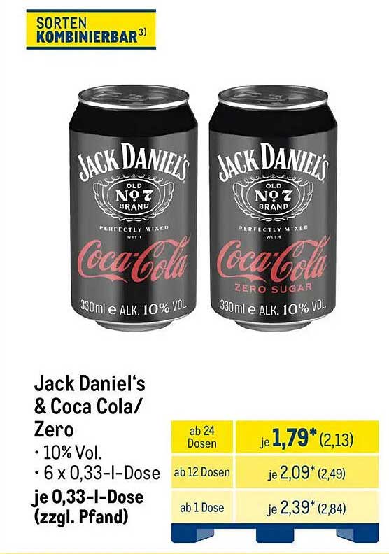 Jack Daniel's & Coca Cola/Zero - 6 x 0,33-l-Dosen