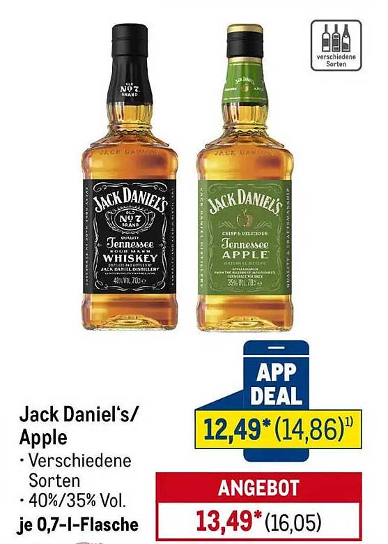 Jack Daniel's Tennessee Whiskey oder Apple 0,7 l