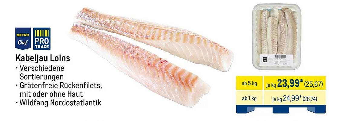 Kabeljau Loins - Grätenfreie Rückenfilets aus dem Wildfang Nordostatlantik