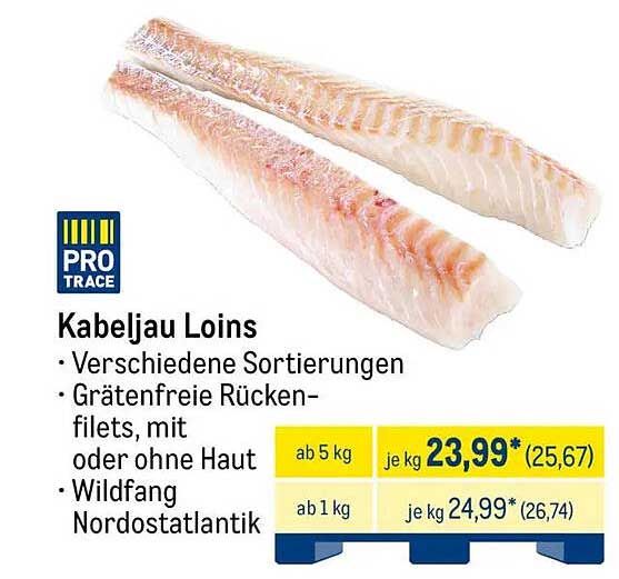 Kabeljau Loins - Grätenfreie Rückenfilets wilde Nordostatlanten