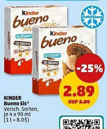 KINDER Bueno Eis - Verschiedene Sorten, je 4 x 90 ml