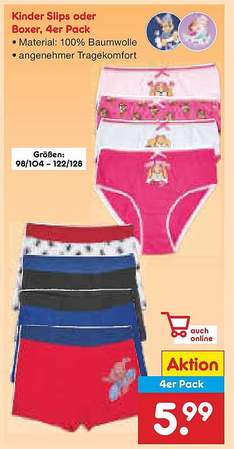 Kinder Slips oder Boxer, 4er Pack