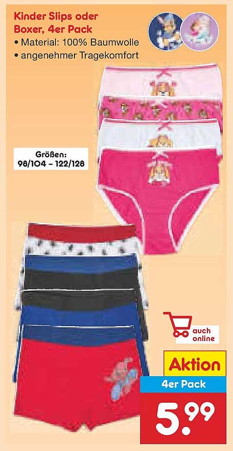 Kinder Slips oder Boxer, 4er Pack