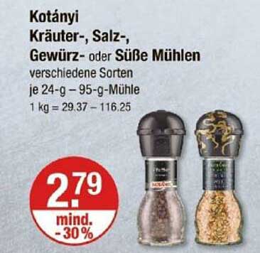Kotányi Kräuter-, Salz-, Gewürz- oder Süße Mühlen verschiedene Sorten je 24-g – 95-g-Mühle