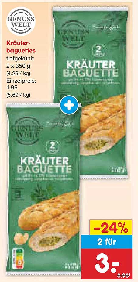 Kräuter-Baguettes tiefgekühlt 2 x 350 g