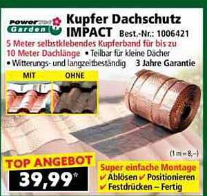 Kupfer Dachschutz IMPACT - 5 Meter selbstklebendes Kupferband für bis zu 10 Meter Dachfläche