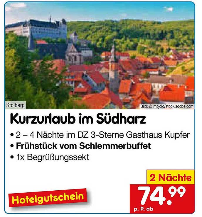 Kurze Auszeit im Südharz – 2-4 Nächte im DZ 3-Sterne Gasthaus Kupfer