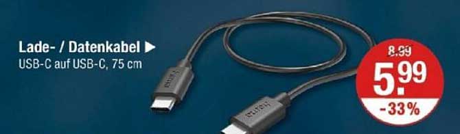 Lade- / Datenkabel USB-C auf USB-C, 75 cm