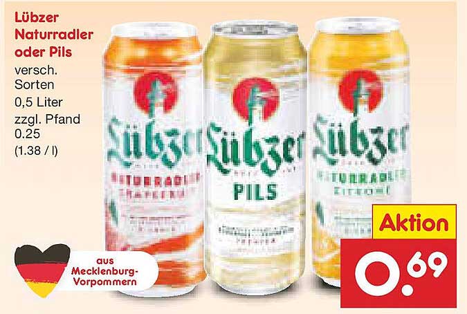 Lübzer Naturradler oder Pils 0,5 Liter - Aktion