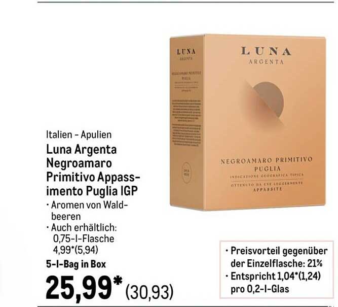Luna Argenta Negroamaro Primitivo Appassimento Puglia IGP