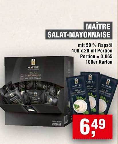 MAÎTRE SALAT-MAYONNAISE mit 50 % Rapsöl 100 x 20 ml Portion
