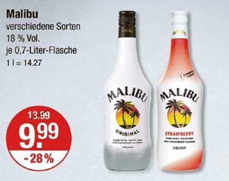 Malibu verschiedene Sorten 18 % Vol. je 0,7-Liter-Flasche