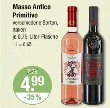 Masso Antico Primitivo - verschiedene Sorten, Italien, je 0,75-Liter-Flasche
