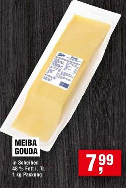 MEIBA Gouda in Scheiben - 48 % Fett i. Tr. - 1 kg Packung