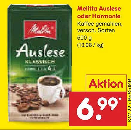 Melitta Auslese oder Harmonie Kaffee gemahlen, verschied. Sorten 500 g