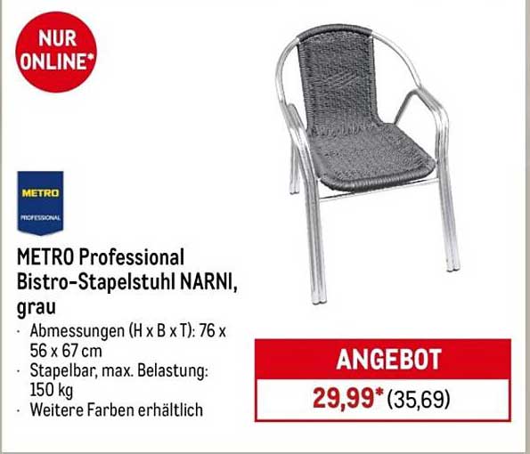METRO Professional Bistro-Stapelstuhl NARNI, grau