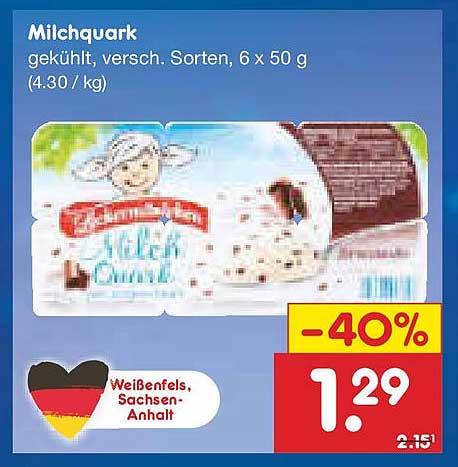 Milchquark, gekühlt, verschiedene Sorten, 6 x 50 g