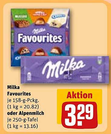 Milka Favourites und Alpenmilch Schokolade