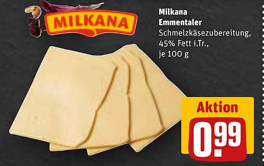 Milkana Emmentaler Schmelzkäse, 45% Fett i.Tr., je 100 g