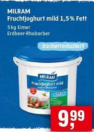 MILRAM Fruchtjoghurt mild 1,5% Fett, 5 kg Eimer Erdbeer-Rhabarber