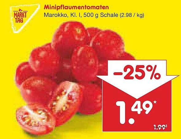 Minipflaumentomaten, Marokko, Kl. I, 500 g Schale