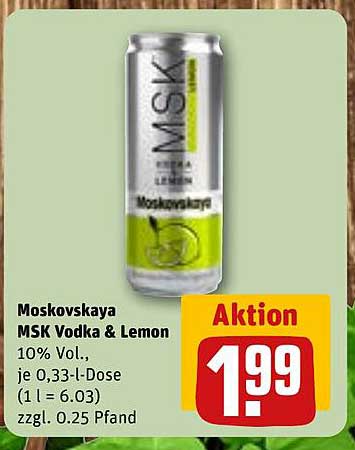 Moskovskaya MSK Vodka & Lemon 10% Vol., 0,33 l Dose