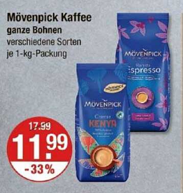 Mövenpick Kaffee ganze Bohnen verschiedene Sorten je 1-kg-Packung