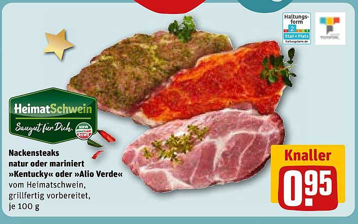 Nackensteaks natur oder mariniert »Kentucky« oder »Alio Verde« vom HeimatSchwein, grillfertig vorbereitet, je 100 g