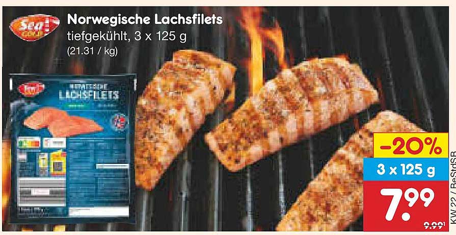 Norwegische Lachsfilets, tiefgekühlt, 3 x 125 g