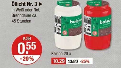 Öllicht Nr. 3 in Weiß oder Rot, Brenndauer ca. 45 Stunden