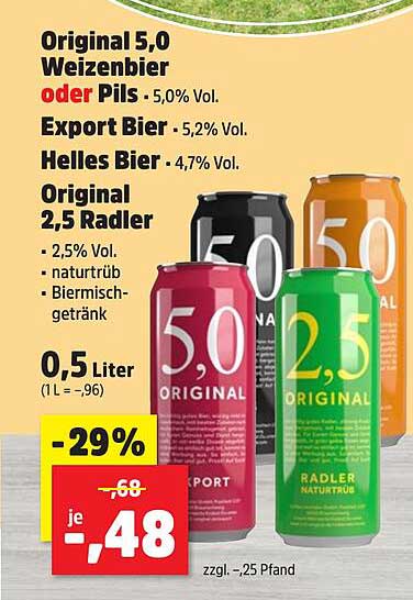 Original 5,0 Weizenbier oder Pils - 5,0% Vol.