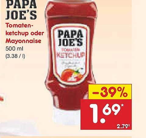 PAPA JOE'S Tomatenketchup oder Mayonnaise 500 ml