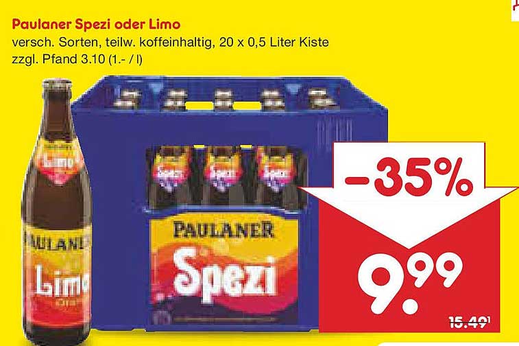 Paulaner Spezi oder Limo, 20 x 0,5 Liter Kiste