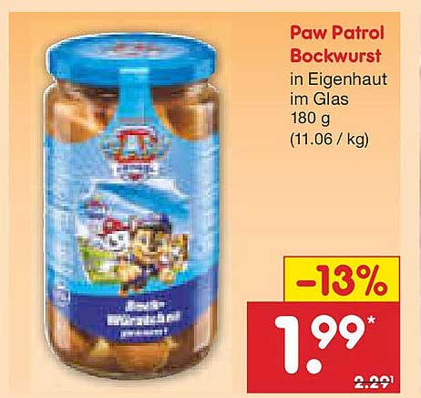 Paw Patrol Bockwurst in Eigenhaut im Glas 180 g
