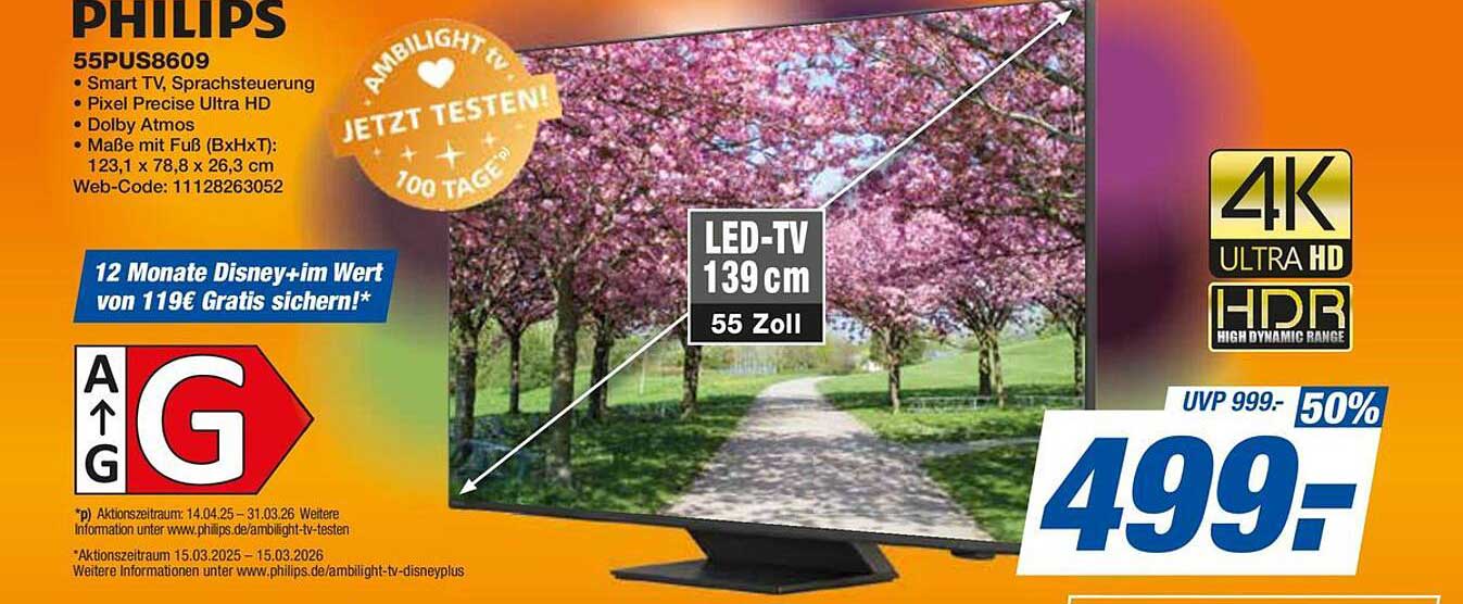 Philips 55PUS8609 - 55 Zoll Smart TV mit Ambilight