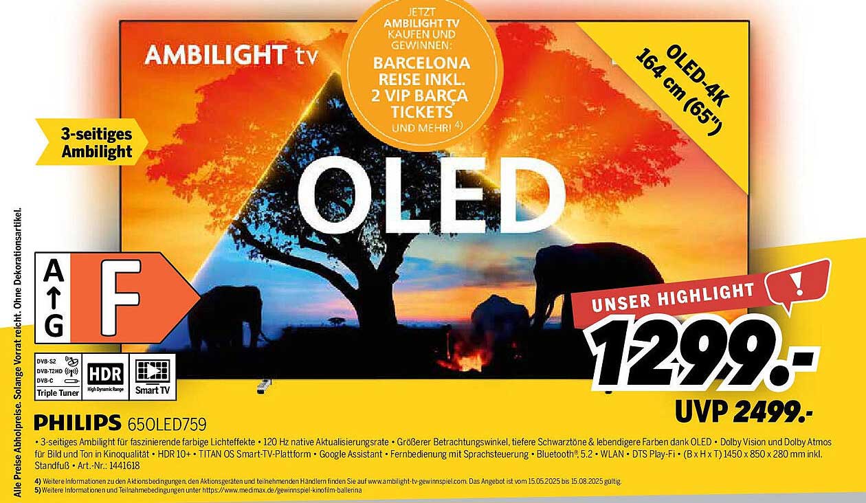 PHILIPS 650LED759 - 65" OLED TV mit Ambilight
