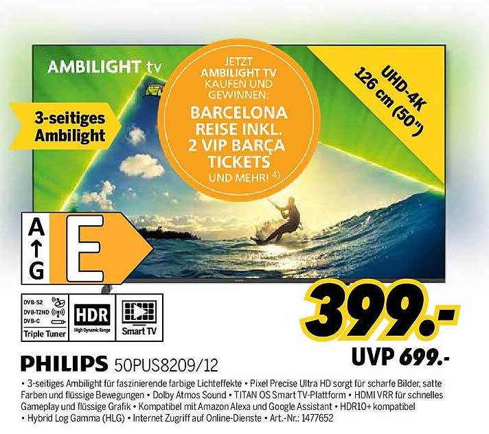 Philips Ambilight TV 50PUS8209/12 – jetzt für 399,- €