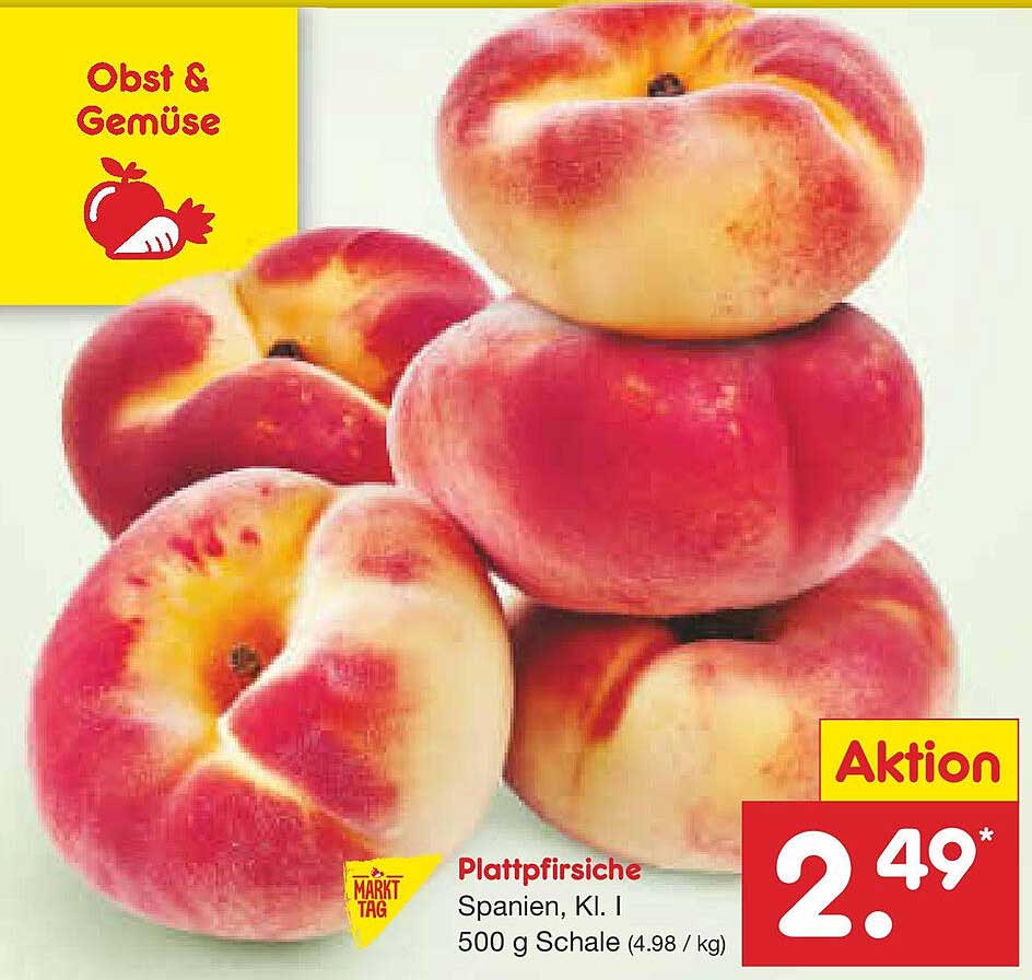 Plattpfirsiche, Spanien, Kl. I, 500 g Schale