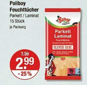 Poliboy Feuchttücher Parkett / Laminat 15 Stück je Packung