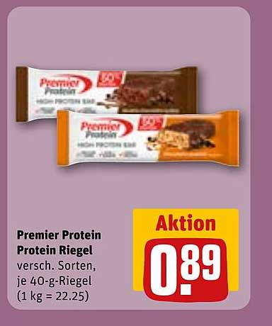 Premier Protein Riegel versch. Sorten, je 40-g-Riegel